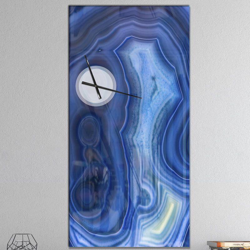 Blue Agate Stone Design - Horloge murale moderne, H 48 po x l 24 po x P 1 po