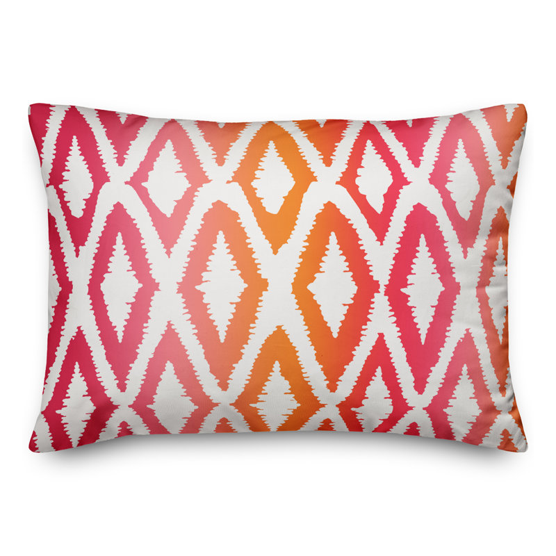 Ikat Outdoor Throw Pillow, Polyester/Polyfill, Red/Pink