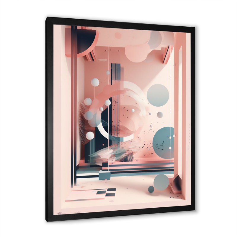 Art doux du milieu du siècle II - bleu doux et rose, Impression noire sur toile encadrée, H 20 po x l 12 po x P 1 po