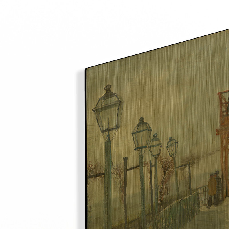 «Terrasse et pont d'observation au Moulin de Blute-Fin» par Vincent Van Gogh, art mural en métal doré, 12 po x 16 po