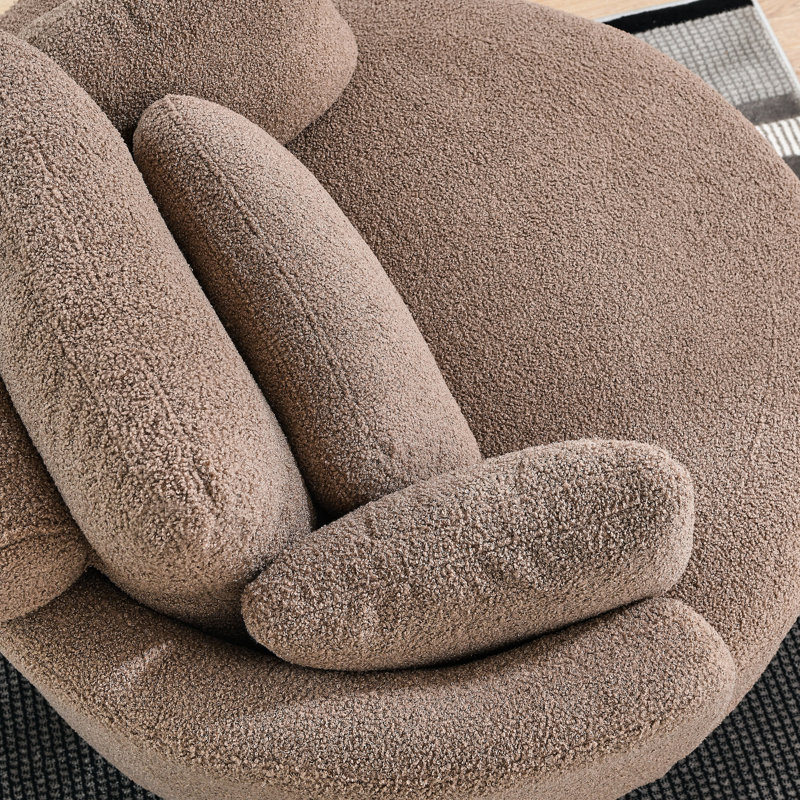 Chaise pivotante moderne de 39 po de largeur avec siège moelleux et coussins de siège de chambre à coucher, Tissu café