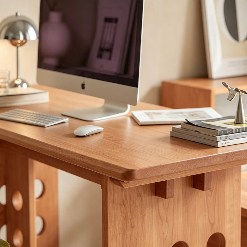 Bureau d'écriture rectangulaire en bois massif rétro brun, H 29,52 po x l 55,11 po x P 27,55 po