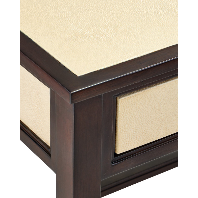 Evie Solid Wood Writing Desk, Ivory, Dark Walnut, Brass
