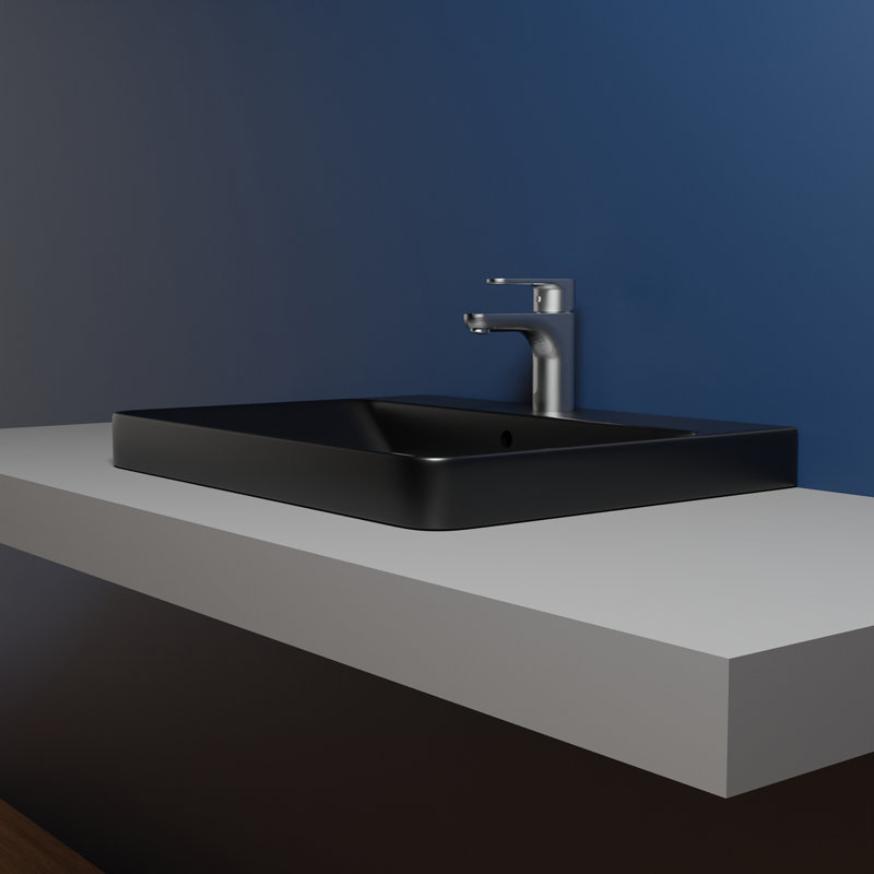 Luxury 23.8'' L Bathroom Sink, Single Faucet Hole, Matte Black