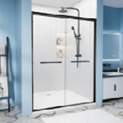 44" - 48" W x 70" H Double Sliding Shower Door with 1/4" (6mm) Clear Tempered Glass Explosion-Proof，Nano-coated and Silent Rollers shower doors for walk in bathroomr ，Matte Black