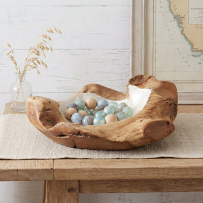 Bol en bois de teck Capiz Modern Sculptural Edge Modern