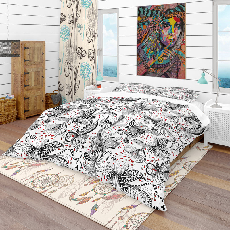 Ensemble de housse de couette bohème et éclectique, Housse simple + 1 taie décorative
