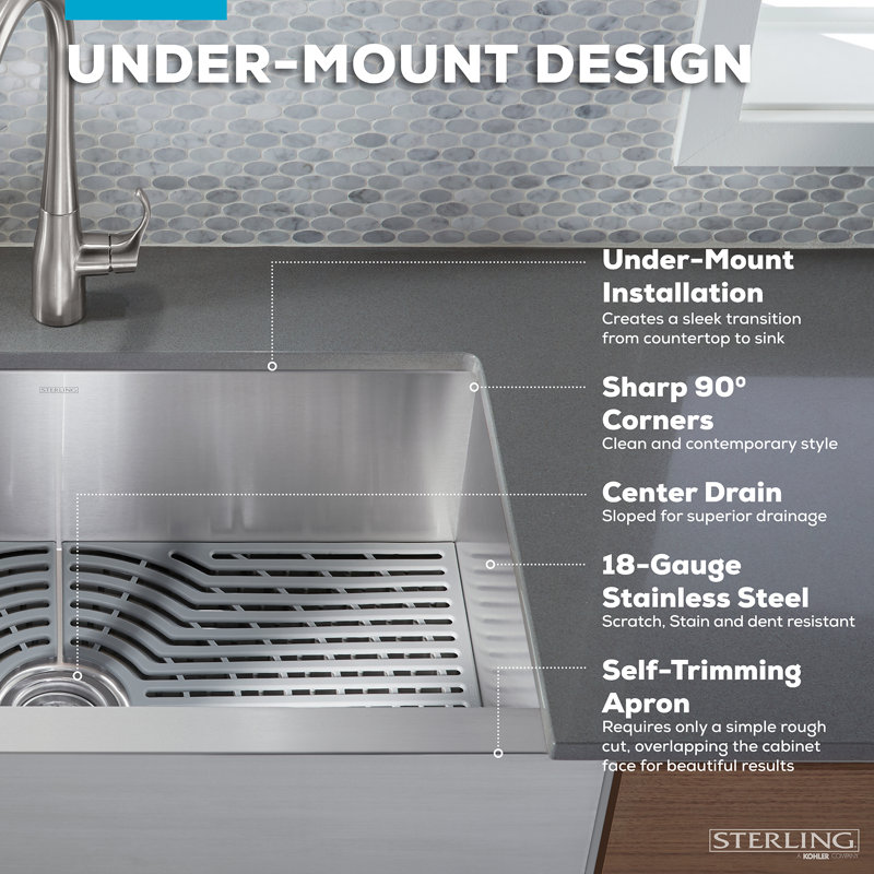 Ludington 34'' L Stainless Steel Single Basin Kitchen Sink