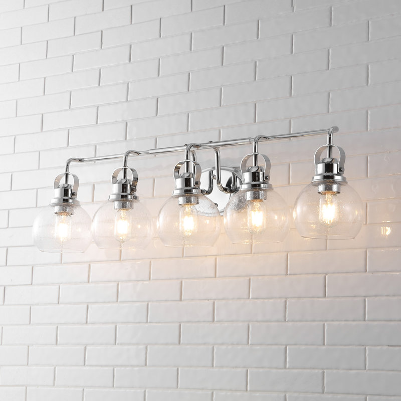 Gilbertson Metal/Seeded Glass Vanity Light, 5 Lights, Chrome