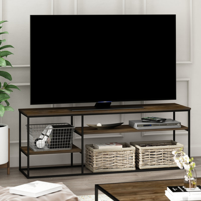 Emilda TV Stand for TVs, 21.9" H x 60" W x 16" D, Columbia Walnut/Black