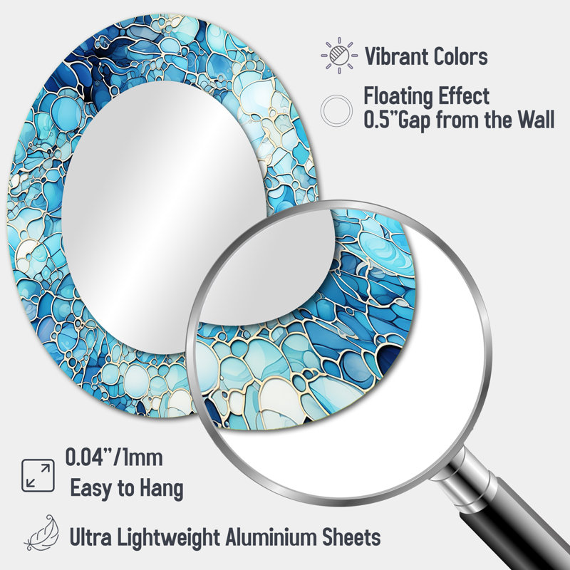 Ocean Blue Mosaic Turquoise - tropical  Mirror, Blue Unique Wall Mirror, Printed Metal Art, 43" H x 33" W, Oval