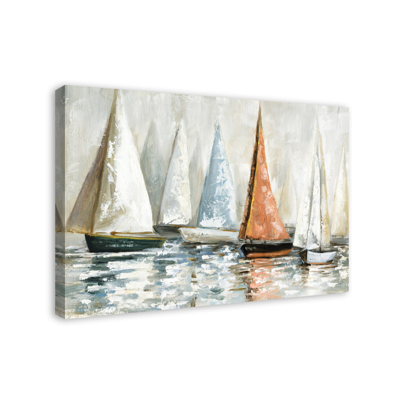 Voiliers en sourdine sur l'eau - peinture sur toile, Toile tendue, H 24 po x l 36 po x P 1,25 po