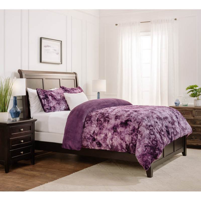 Ultra Soft Cozy Fuzzy Duvet Cover Set, Queen Duvet Cover + 2 Shams, Purple