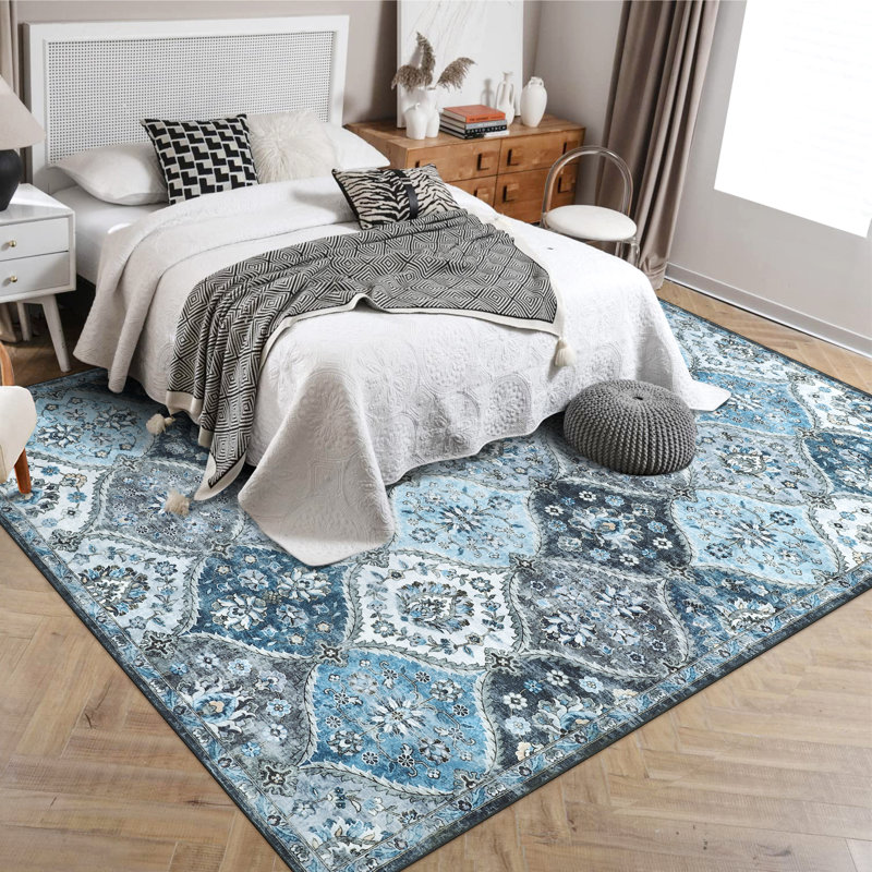 Tapis à motif floral lavable Sarfaraz, Rectangle 8 pi x 10 pi