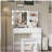 Vanity, Makeup Vanity Desk Set with Mirror & Light, Dressing Table Storage Lots with Power Strip, 3 Lighting Modes with Adjustable Brightness, 37 Inches  (White with Stool)