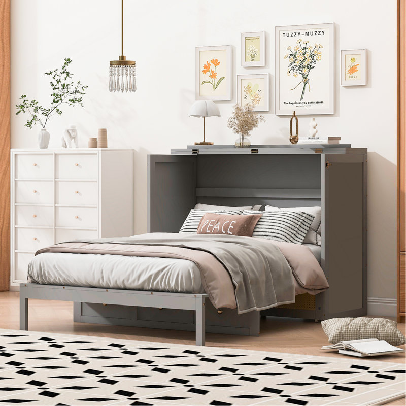 Lit escamotable avec grands tiroirs Murphy, Gris, Double