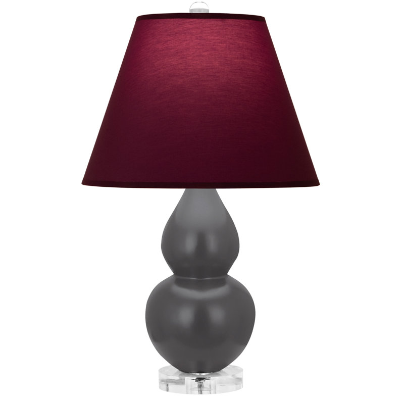 Petite lampe d'appoint à double gourde - frêne, lucite - avec abat-jour doublé, Gris mat, H 22 po x l 6 po x P 15 po