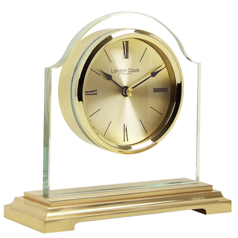 Modern & Contemporary Analogue Metal Tabletop Clock in Gold/Clear