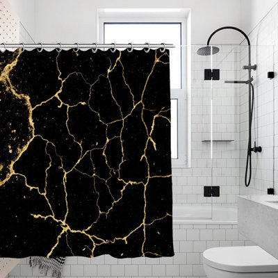 Rideaux de douche en marbre noir doré pour salle de bain, 71 po x 71 po