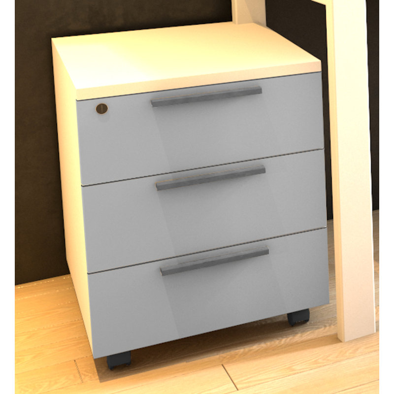 Favela 43cm Wide 3 -Drawer Mobile File Cabinet, White/Grey