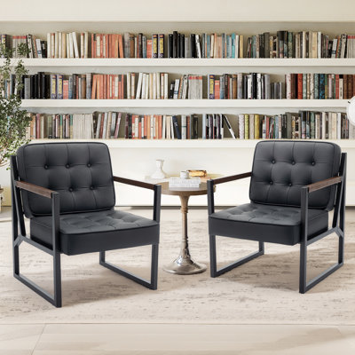 Ensemble de chaises de bureau rembourrées en polyuréthane polyuréthane, fauteuil de salon confortable avec pieds en métal, convient au salon, à la chambre à coucher, à la réception et au bureau