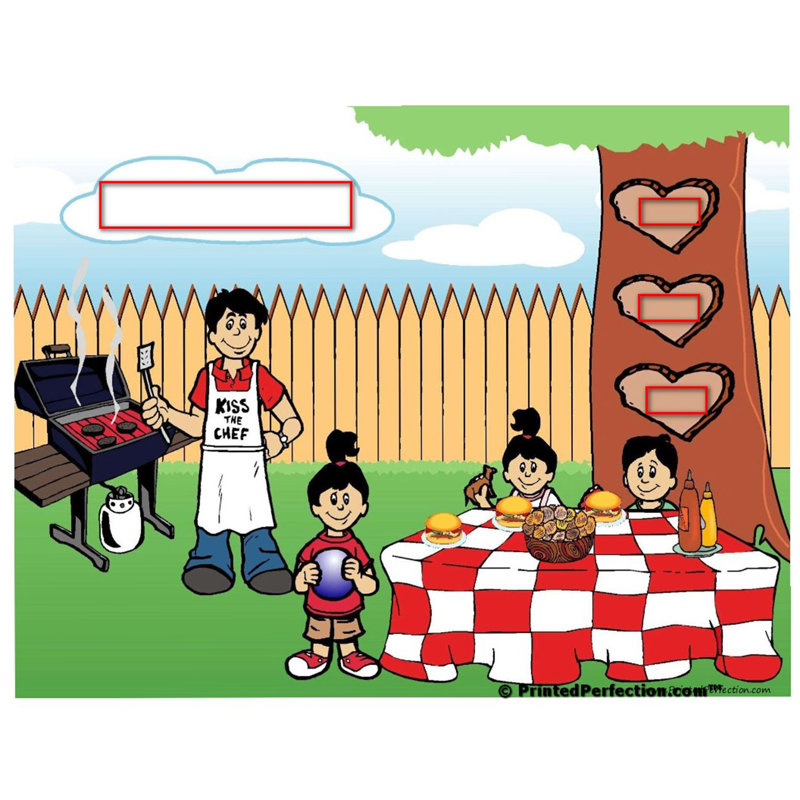 Personalized Name That Toon Family Backyard Barbeque Single Dad 1 boy 2 girls Rhinestone Bordered Key Chain, Yes