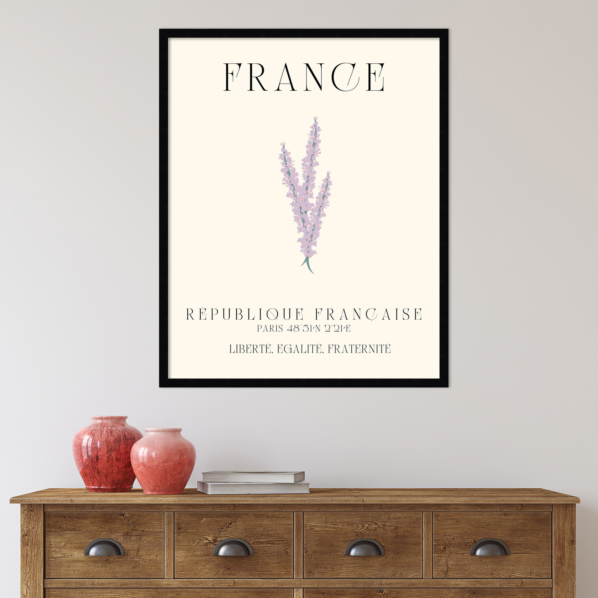 France Travel Poster French Lavender by Chayan Lewis, 33" W x 41" H x 1" D, Black Framed