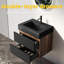 Meuble-lavabo mural de 24 po avec lavabo en quartz noir mat, tiroirs souples, poignée dissimulée pour personnes âgées, panneaux de qualité E1 épissure couleur noyer, double fermeture silencieuse, finition E0, 330 lb-910043722-910043723