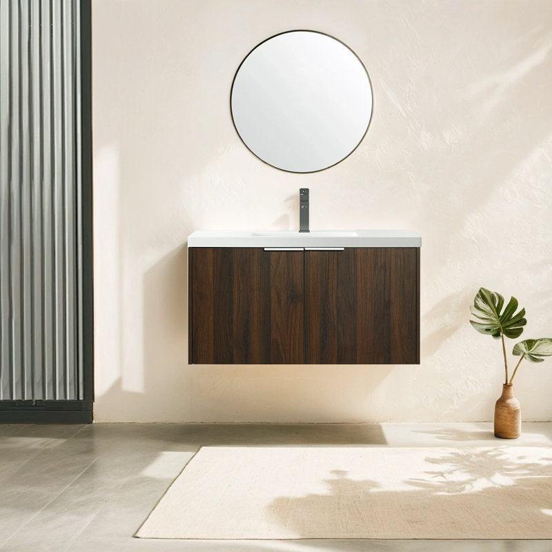 Ensemble de meuble-lavabo simple 35,44 po avec plateau en résine Argyl, Brun
