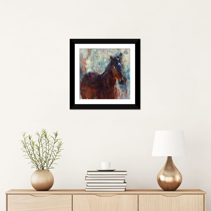 "wild cheval" , reproduction d’art sur toile tendue, H 16 po x l 16 po x P 1 po, Papier d'art encadré noir, Blanc