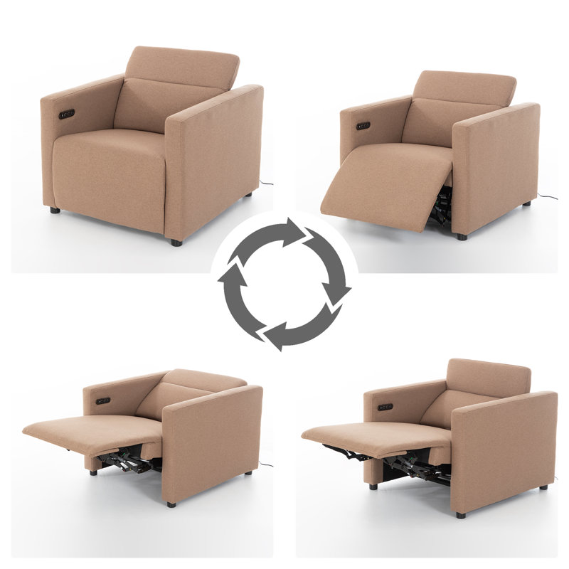 Fully Upholstered Recliner With Black Solid Wood Legs, Dune Tan Mohair