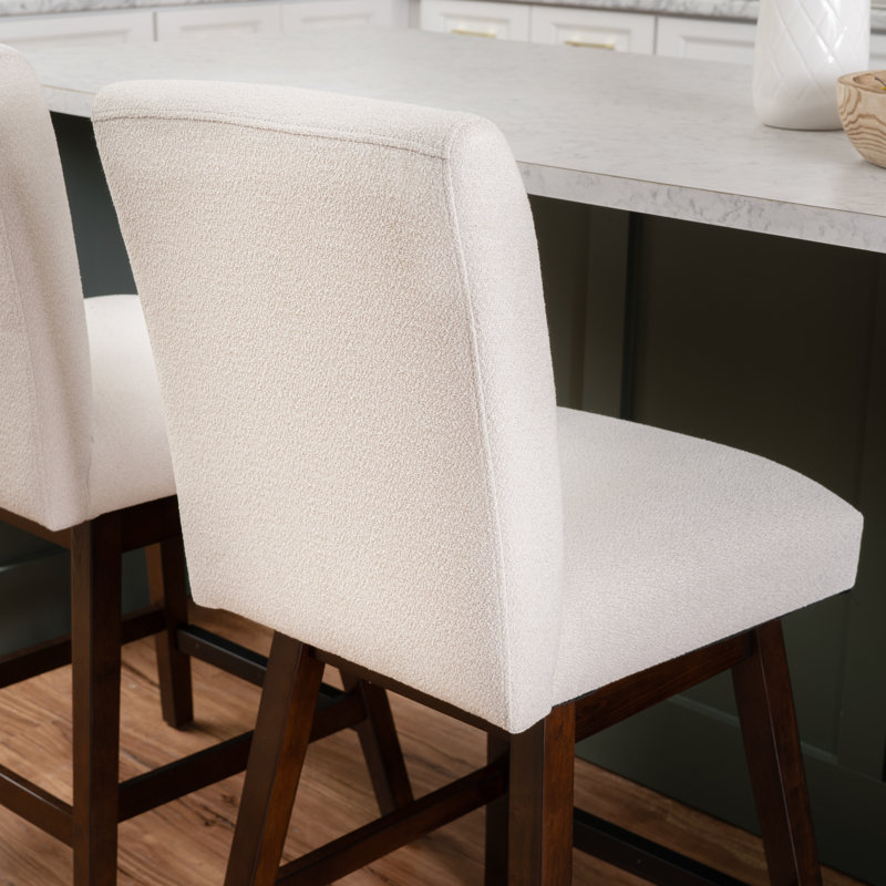 Cyrus Swivel Upholstered Stool (Set of 2), Counter Stool (26" Seat Height), Tan Seat/Brown Frame