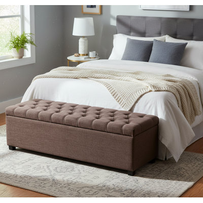 Linoso Chesterfield Storage Ottoman Bench, Tufted Upholstered Footstool with Hinged Lid and Square Wooden Legs