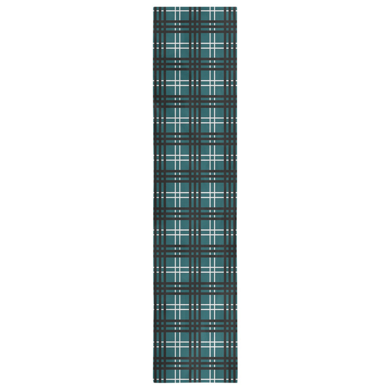Paid Polyester Table Runner, 90" L x 16" W, Midnight Green/White/Black