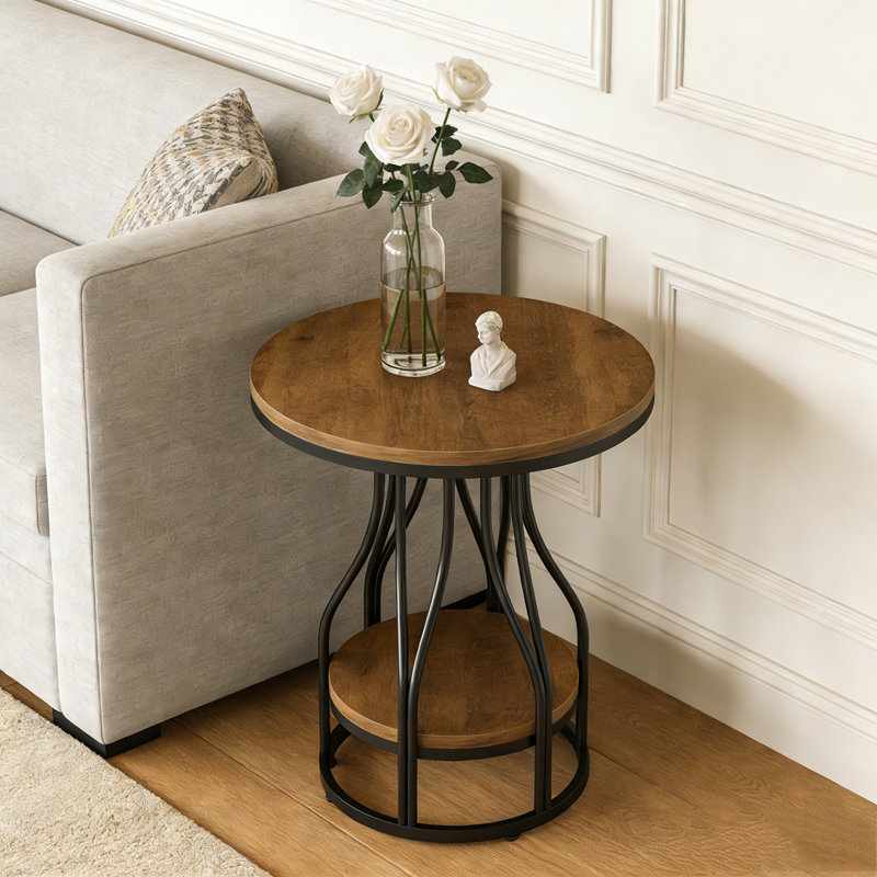 Table d'appoint à 2 niveaux de style industriel pour le salon balcon de chambre à coucher, Noir et brun