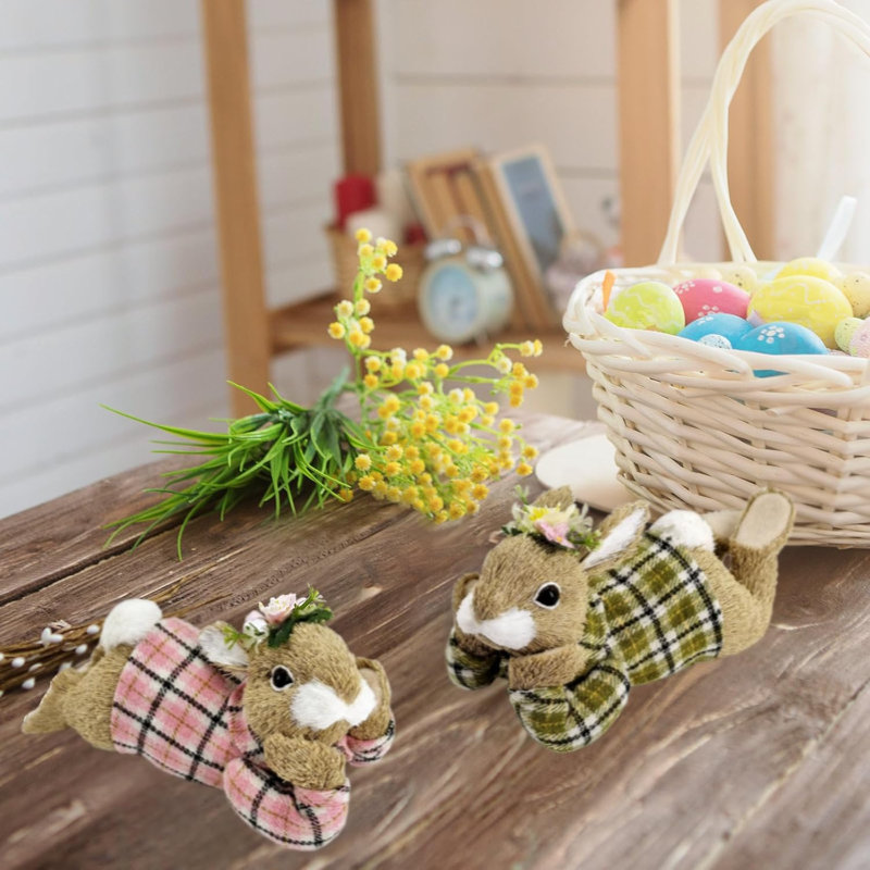 Ensemble de 2 lapins de Pâques en sisal 8,9 pouces, ensemble de 2 lapins de Pâques à usure rustique avec décorations printanières pour la maison, figurine de lapin en couple comme centre de table