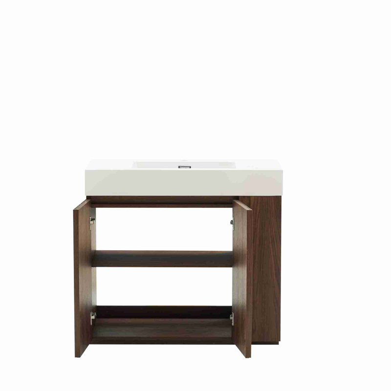 Meuble-lavabo de salle de bain avec lavabo, Noyer brun, Blanc