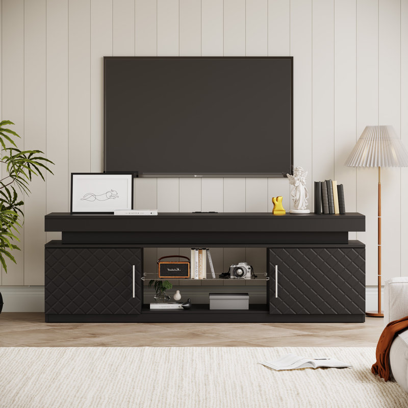 Meuble télé 59 po avec lumière DEL RVB et station de charge, console multimédia pour téléviseur de 65 po ou moins, Noir