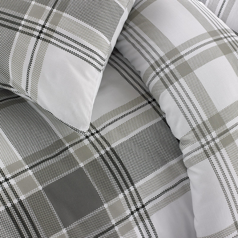 Guevara Polyester Chequered Duvet Cover Set with Pillowcases Included, Super King - 2 Standard Pillowcases, Grey
