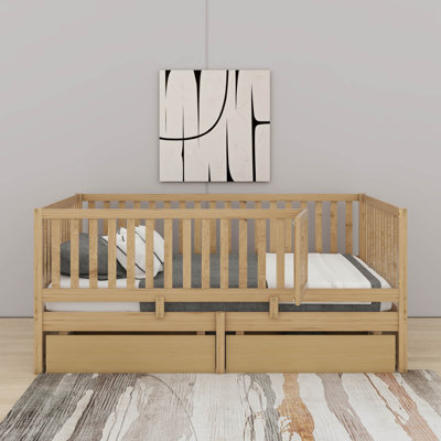 Wood Daybed With Fence Guardrails And Drawers by Harriet Bee