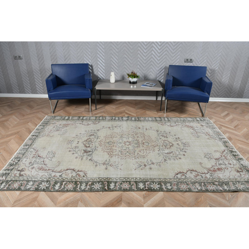 Grand tapis turc en laine Oushak de style rétro, parfait pour la salle à manger et le décor bohème