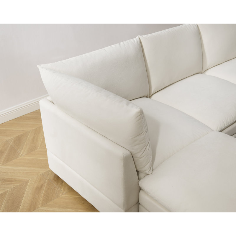  Canapé modulaire rembourré 5 pièces avec repose-pieds Cann, Mélange de polyester blanc