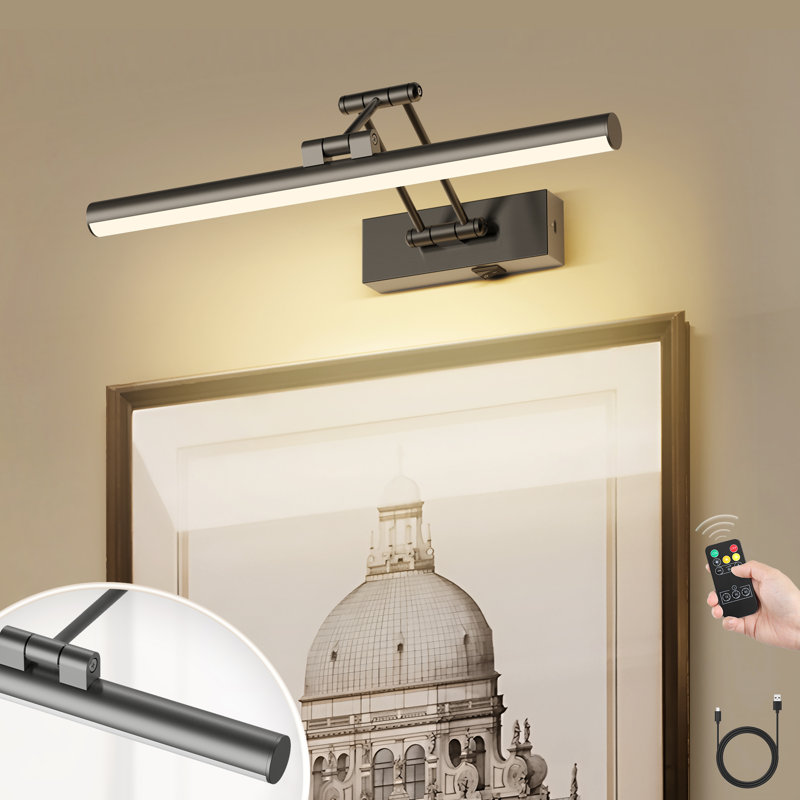 LED Picture Light with Remote Control Dimmable Multiple Color Temperatures Rotatable and Timer, Gunmetal Grey