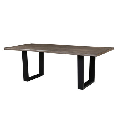 Table de salle à manger rectangulaire contemporaine pour salon, plateau en placage de chêne et bois d'ingénierie, piètement en métal noir, 6 couverts, fini plateau.