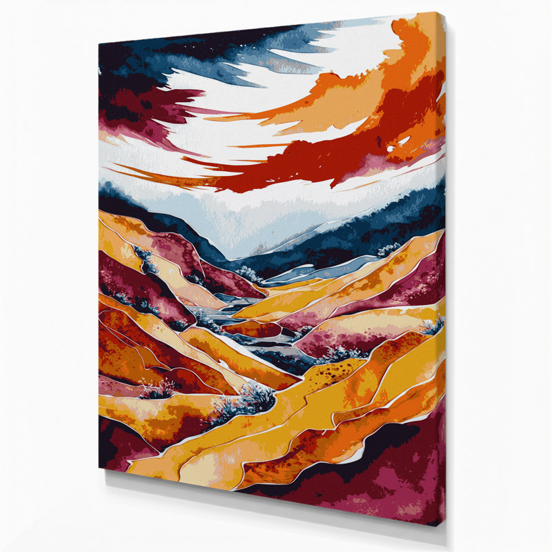 «Watercolor Landscape 41», art mural sur toile rouge, H 20 po x l 24 po