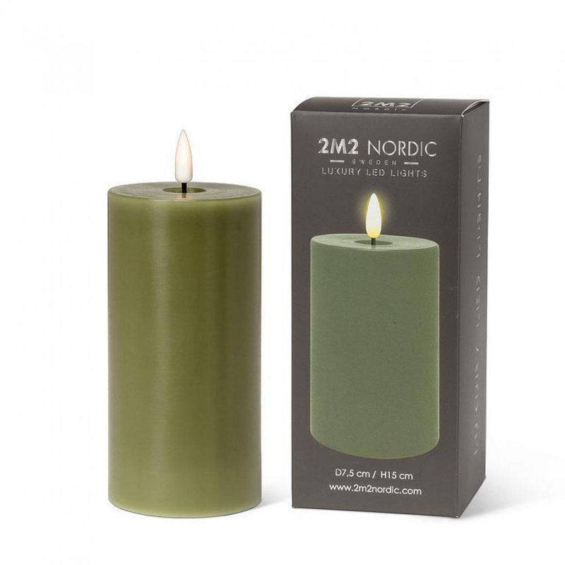 Bougie sans flamme et sans parfum, Vert, H 6 po x l 3 po x P 3 po, 1