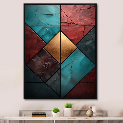 Carreaux de chevron bleus et rouges Elegance I - art mural abstrait