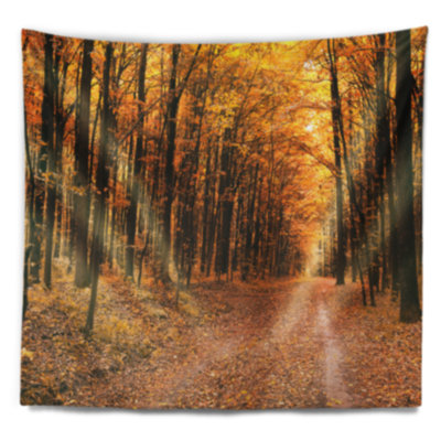 Tapisserie de forêt et suspension murale chemin en jaune automne