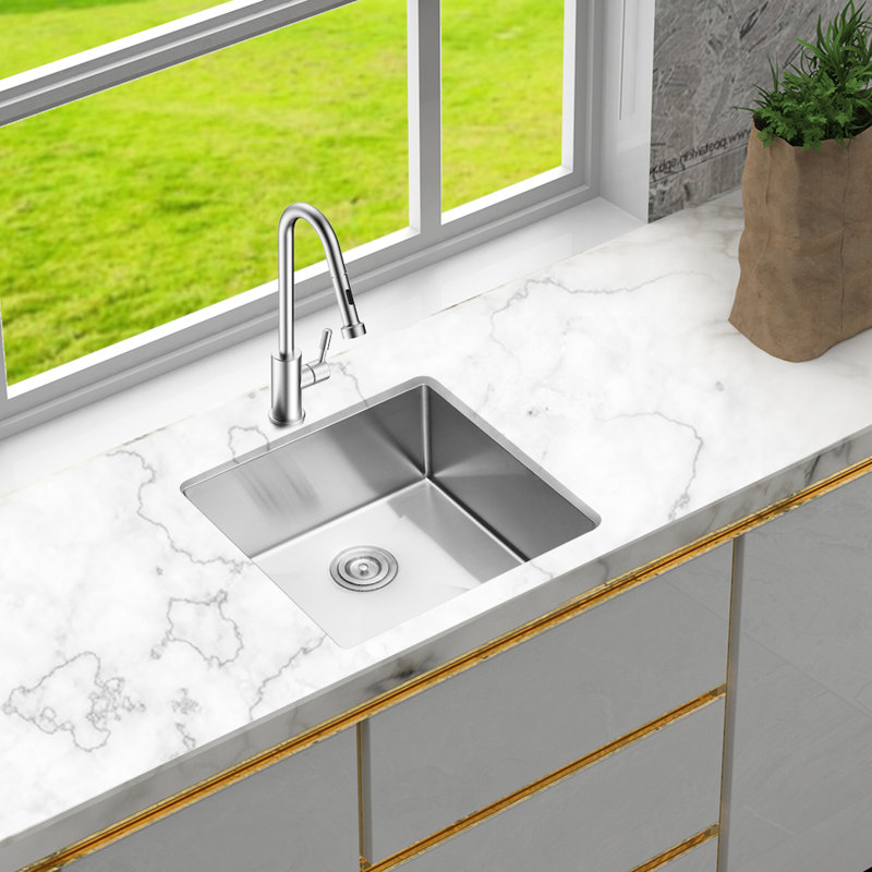 21" X 18" 9" Undermount Single Bowl Stainless Steel Kitchen Sink Basin With Drain Assembly, Effortless - To Clean Smooth Surface, X Shaped Water Flow Scheme, Condensation Inner Layer And 3Mm Rubber