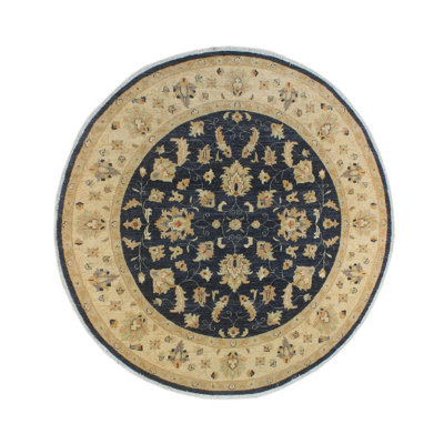 Tapis de surface en laine ronde noué la vert 8 pi 2 po à la main one-of-kind Suzann